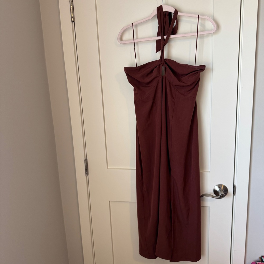 Abercrombie & Fitch Womens Halter‎ Keyhole Midi Dress Mahogany Brown Size LT
